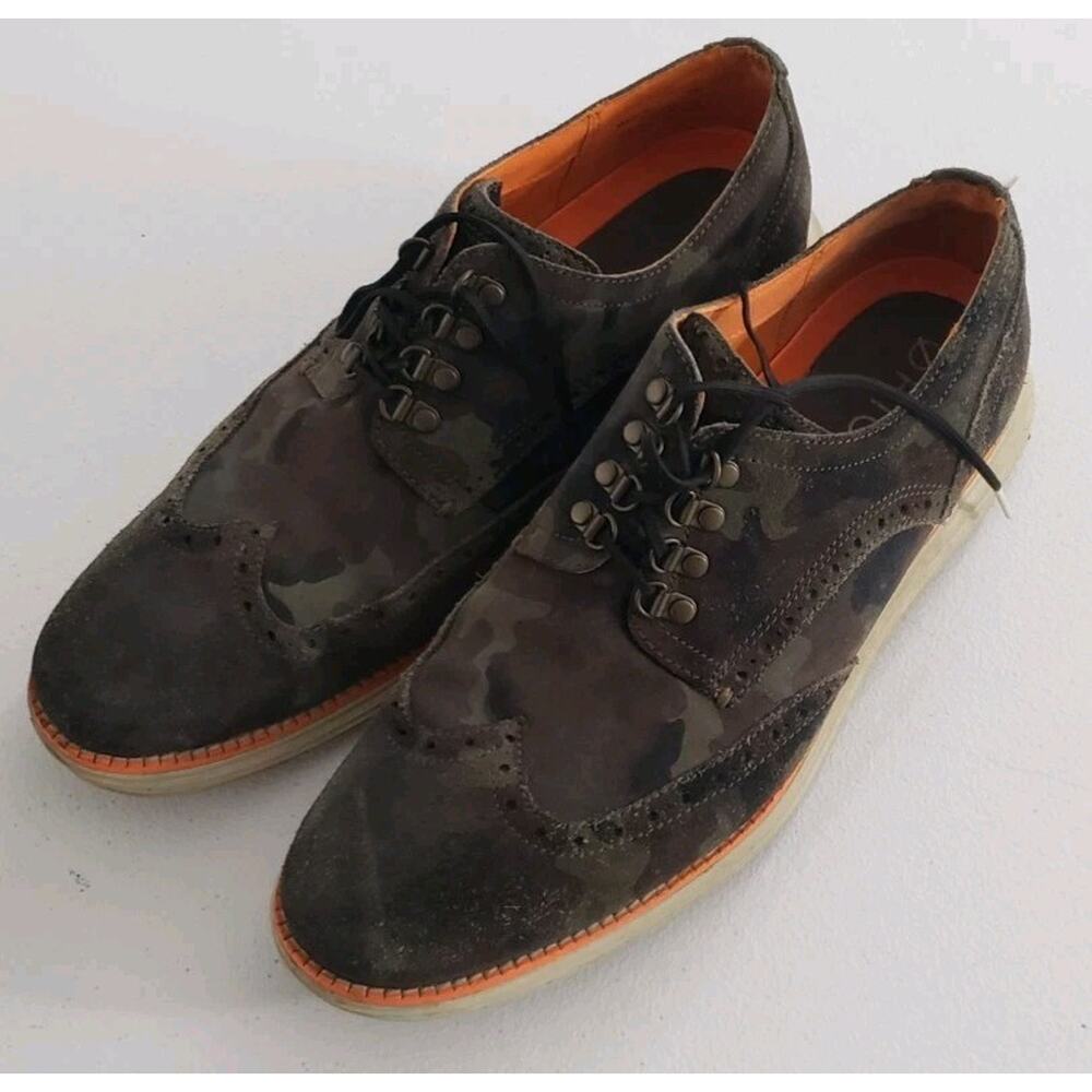 Cole Haan Original Grand Shwng Camo Black Olive Suede Oxfords C4213 Men's Sz 9M